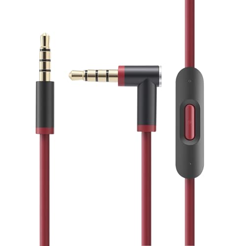 Replacement Audio Cable for Beats Headphones, Beats Cable Compatible with Solo Pro/Studio/Solo, Executive Mixr Pill with in Line& Volume Control (Black/red) - color: black/red