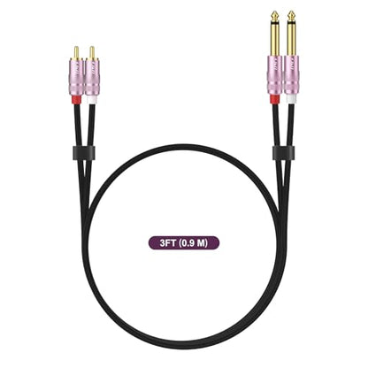 J&D RCA to 1/4 Inch Cable, Nylon Braided Audio Cable, Dual 1/4 inch TS to Dual RCA Stereo Audio Interconnect Cable, Gold Plated Audio Connector for Amplifiers, Instruments, Audio Equipment, 3 feet - size: 3 feet