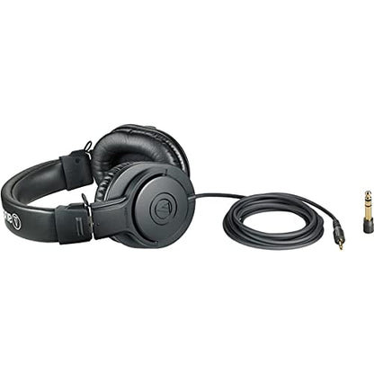 Audio-Technica 3 Pack ATH-M20x Professional Monitor Headphones, 96dB, 15-20kHz, Black - with Microfiber Cloth