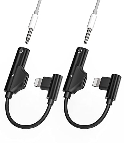 iPhone Adapter Headphone Jack 3.5mm to Lightning AUX Dongle Splitter 2 in 1 Music Audio Cable Power Charger Cord Converter(2pack) Apple MFI Certified Compatible for 7 8 Plus X XR XS 13 12 11 Pro Max