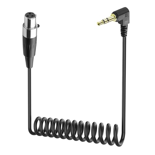 Mini XLR to 3.5mm Stereo Audio Cable Right Angle 1/8" TRS Plug to 3-pin Mini XLR Female Microphone Cable Coiled Mini XLR to 3.5mm Cable for DSLR Cameras,Microphones 1.64Ft (3-pin Mini XLR) - style: 3-pin Mini XLR