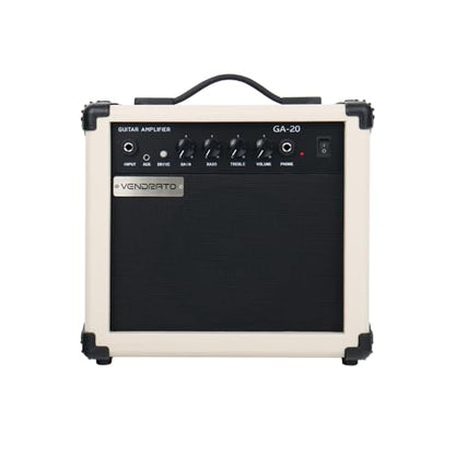 Electric Guitar Amplifier 20w amp Cream White Color gain bass Treble 3.5mm aux in Drive 6.5mm Guitar Input Headphone Portable for Beginner Starter Practice Travel amp noiseless Cable Pick and Adapter - color: White