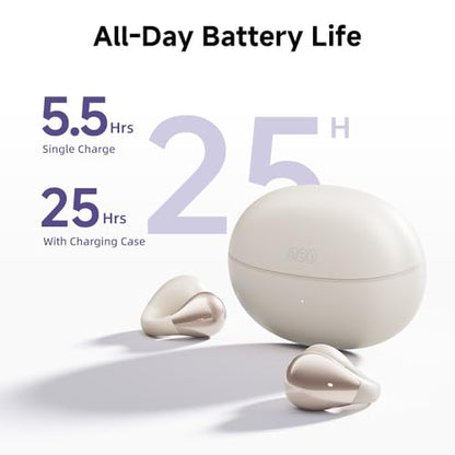 QCY Crossky C30 Open Ear Headphones Wireless Bluetooth, Clip-On Earbuds with 4 ENC Noise Cancelling Mic, Stable Fit, Dual Connection, EQ Customized, Sports Earphones for Workout/Running - color: White