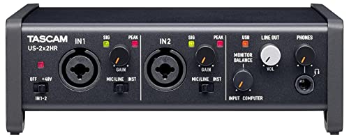 Tascam US-2x2HR 2 Mic 2IN/2OUT High Resolution Versatile USB Audio Interface for Recording, Streaming, Podcasting, Songwriting | Interface for Recording, Streaming, Podcasting, Songwriting