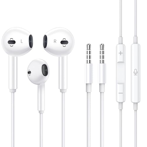 2 Pack Wired Earbuds [Apple MFi Certified] Headphones Earphones with 3.5mm Wired in Ear Headphone Plug (Built-in Microphone & Volume Control) Compatible with iPhone,iPad,iPod,PC,MP3/4,Laptop -White