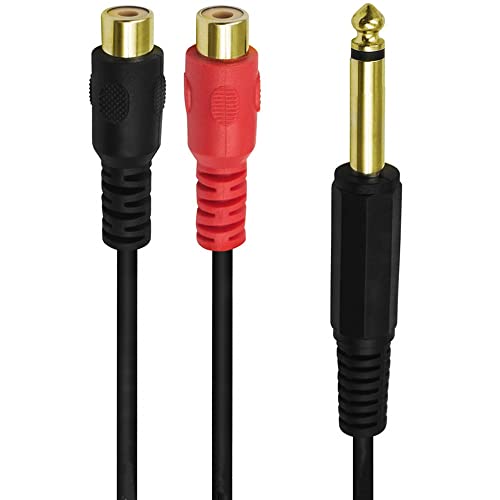 6.35mm to 2RCA Cable, Gold Plated 6.35mm 1/4 inch Mono TS Male to 2 Dual RCA Female Plug Y Splitter Adapter Cable - 8 Inch (6.35 M/2RCA FM) - color: 6.35 M/2RCA FM