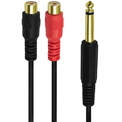6.35mm to 2RCA Cable, Gold Plated 6.35mm 1/4 inch Mono TS Male to 2 Dual RCA Female Plug Y Splitter Adapter Cable - 8 Inch (6.35 M/2RCA FM) - color: 6.35 M/2RCA FM