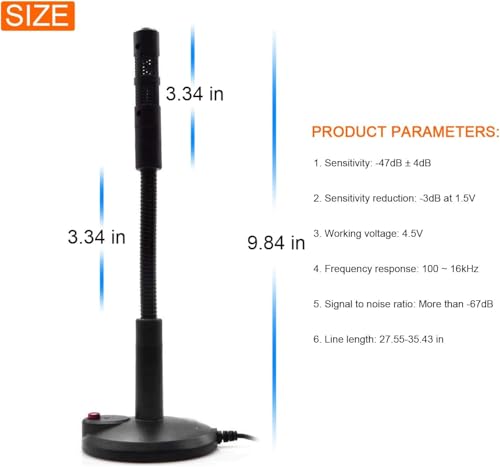 USB Desktop Microphone with LED Indicator, 360-Degree Adjustable Stand, Mute Button for PC, Laptop, Gaming, Streaming, Recording, Black