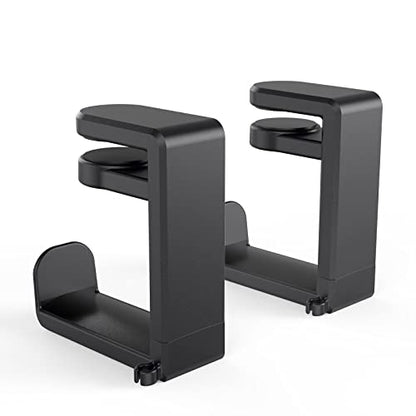 EURPMASK 2 Pack Rotating Headphone Stand,Adjustable Clamp-on Headset Holder | 360°Swivel,Headset Hanger Hook Under Desk,No Residue,Cable Organizer,Soft Rubber Pads,Keep Headphones Secure&Desk Tidy,Black - color: Black_2 Pack