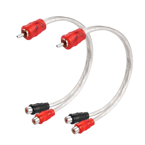 RCA Y Splitter Cable，2 Pack Shielded RCA 1 Male to 2 Female Stereo Audio Y Cable for Car Radio, Amplifier, TV, Digital Audio（30cm）