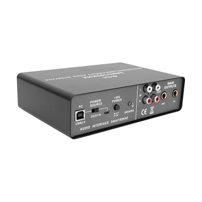 USB Audio Interface, 2 Channel Recording Interface with XLR TRS Phantom Power for Guitar Bass Microphone, Studio Quality 24 Bit 192KHz Sound Card for Streaming Podcasting Music