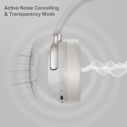 LORELEI QC30 Hybrid Active Noise Cancelling Headphones, 60H Playtime, Built-in Mic, Wireless Over Ear Headsets with Case,Bluetooth 5.4,Deep Bass Comfort Fit Soft-Earpads Fast Charging -White Smoke - color: White Smoke