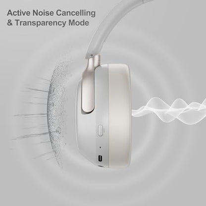 LORELEI QC30 Hybrid Active Noise Cancelling Headphones, 60H Playtime, Built-in Mic, Wireless Over Ear Headsets with Case,Bluetooth 5.4,Deep Bass Comfort Fit Soft-Earpads Fast Charging -White Smoke - color: White Smoke