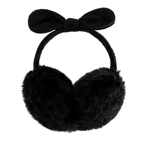 POXIMI Women Winter Earmuffs Girl Ski Adjustable Ear Covers for Kid Cute Bow Ear Warmer Outdoor Earmuff Fleece Lining - color: B-black