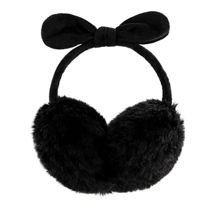 POXIMI Women Winter Earmuffs Girl Ski Adjustable Ear Covers for Kid Cute Bow Ear Warmer Outdoor Earmuff Fleece Lining - color: B-black
