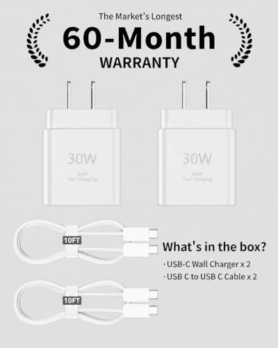 [Apple MFi Certified] iPhone 17 16 15 Fast Charger with 10FT Cable | 2 Pack 30W Charger Set with USB-C to USB-C Cable; Compatible with iPad, Pixel, Galaxy; Ideal for Home, Office and Travel.