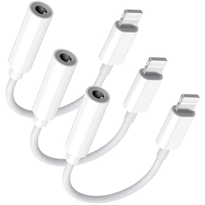 [Apple MFi Certified] 3 Pack Lightning to 3.5 mm Headphone Jack Adapter | for iPhone 3.5mm Headphones/Earphones Aux Audio Dongle Adapter Compatible for 14 13 12 11 XS XR X 8 7, Support All iOS