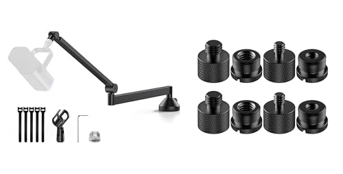 InnoGear 360° Rotatable Microphone Boom Arm Mic Stand & 8 Pieces Mic Stand Adapter for Fifine AM8 K669B Blue Yeti HyperX QuadCast SoloCast AT2020 and More