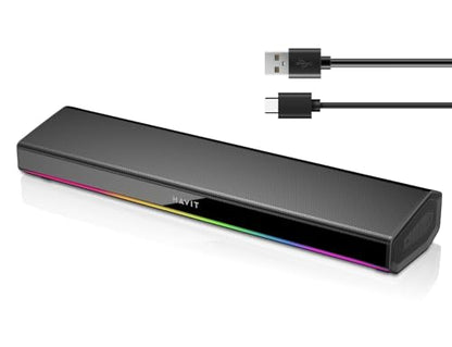 havit Computer Speakers for Desktop PC, Bluetooth 5.3 Pc Soundbar with Dynamic LED Light, HiFi Stereo, Poratble Bluetooth Speaker, Gaming Speakers for PC, Laptop,Tablet