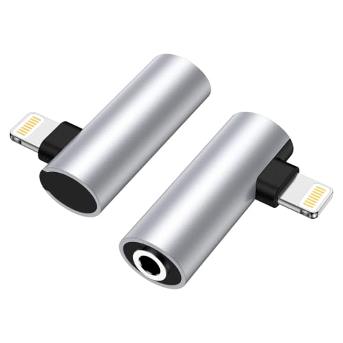 2Pack [Apple MFi Certified] Lightning to 3.5 mm iPhone Headphone Adapter Compatible for iPhone 14 13 12 11 Pro XR XS Max X 8 7 6,Aux to Lightning Cable Headphones Jack Adapter Audio Dongle Right Angle - color: Silver