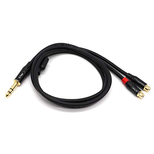 Dual RCA to 1/4" Cable，6.35mm (1/4 inch) Male Stereo to 2RCA Female Y Splitter Adapter Cable（5Feet - size: 5feet