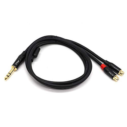 Dual RCA to 1/4" Cable，6.35mm (1/4 inch) Male Stereo to 2RCA Female Y Splitter Adapter Cable（5Feet - size: 5feet