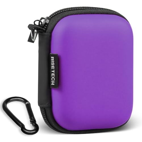Earbud Case, RISETECH Earphone Case Holder Hard EVA Headphone Small Zipper Pouch Compatible with Wireless in-Ear Headset, SD Cards, USB Charger Cable, AirPods, Sony Wired Earbuds with Keychain -Purple - color: Purple