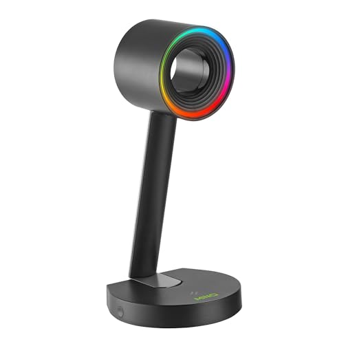 MINQ RGB Ring Shape Headphones Stand for Desk - Wireless Phone Charger Stand - Gamer Headset Stand, Airpod Max Stand - USB, USB C Charging & Aux - Perfect Gaming Accessories - Black