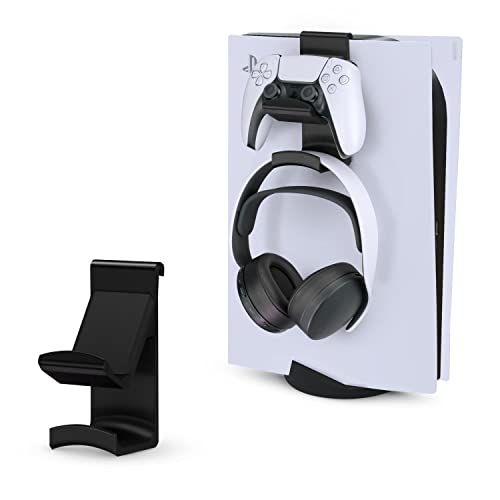 PS5 Game Controller & Headphone Hanger Console Mount for PlayStation PS5 DualSense Gamepad, Hook-On Hanger Bracket - Black