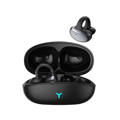 Open Ear Clip Headphones, Bluetooth 5.3 Wireless Earbuds 12H Playtime, DT5.0 Leakproof Stereo Bass, CVC 8.0 Noise Cancelling Mic, IPX5 Waterproof, Secure Comfort Fit for Running, Work, Driving