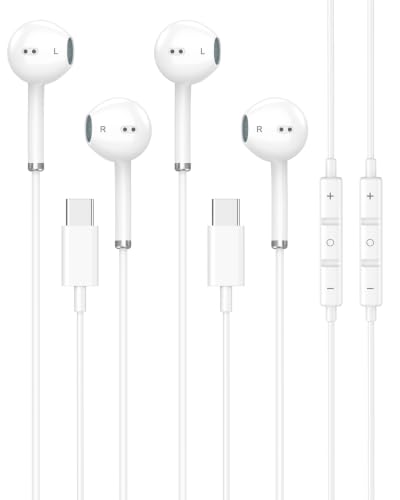 [Apple MFi Certified] USB C Headphones Wired for iPhone 17 16 15,Galaxy S26 | 2 Pack Earphones/Earbudswith USB-C Plug, Wired Ear Buds with Built-in Remote to Control Music, Phone Calls, and Volume - color: Silver+White