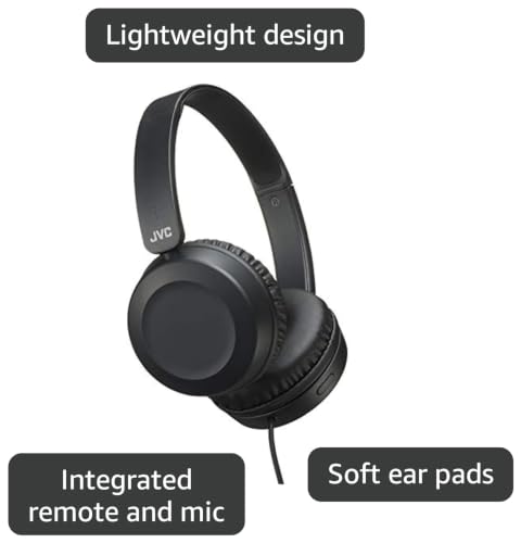 JVC Lightweight On Ear Headphones with Powerful Sound, Integrated Remote & Mic for Smartphones - HAS31MB (Black), Medium