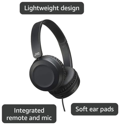 JVC Lightweight On Ear Headphones with Powerful Sound, Integrated Remote & Mic for Smartphones - HAS31MB (Black), Medium