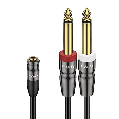 J&D 3.5mm TRS to Dual 1/4 in TS Cable, Heavy Duty 3.5 mm to 2 x 6.35 mm Cable 3.5 mm 1/8 Female to 1/4 Male Cord for Mixer Guitar Piano Amplifier Speaker, 6 Feet - size: 6 Feet