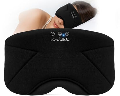 Sleep Mask with Headphones Bluetooth 5.4, LC-dolida Soft Bamboo Cotton Wireless Bluetooth Sleep Mask, Music Sleeping Headphones Cooling & Breathable, Ultra-Thin Stereo Speaker for Side Sleepers - color: Ink