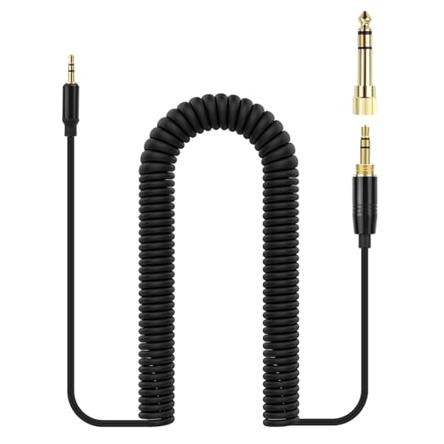 QC45 Coiled Audio Cable Compatible with Bose QuietComfort, QuietComfort Ultra, QC45, QC35, QC35 II, QC25, NC700 Headphones 2.5mm to 3.5mm Aux Cord with 6.35mm Adapter, 4ft-16ft (Black)