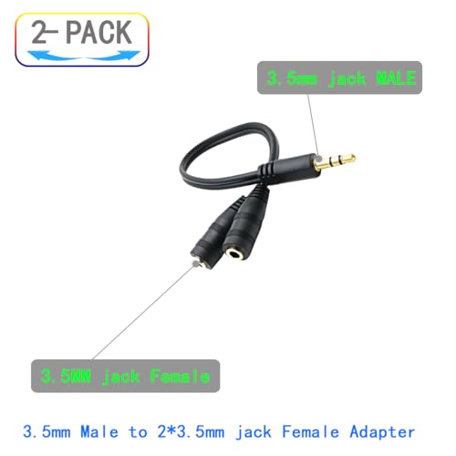 Headphone Splitter for 2 Headphones 2 Way 3.5mm Adapter Aux Cable Mini Jack Male to Dual Female Stereo Audio Y Splitter Couple Adapter Compatible with iPad iPhone iPod MacBook PC Amplifier Speaker