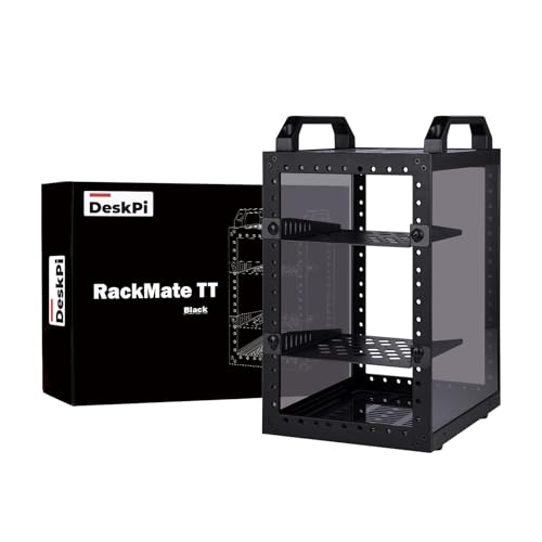 GeeekPi DeskPi RackMate TT Mini Server Rack for Mini PC, Network, Servers, Audio, and Video Equipment, 10 inch 3U/ 7 inch 5U Network Rack, 7.87 inch Depth - color: Black