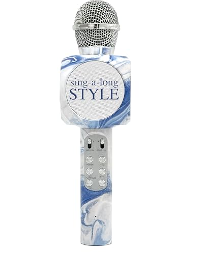 Sing-Along Bling Bluetooth Karaoke Microphone with LED for Karaoke Speaker | Rechargeable Bedazzled Microphone, Wireless Karaoke Microphone with LED Lights, SD Card Slot, Skip Tracks - Confetti Bling - color: Swirl Blue