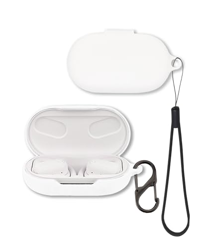 Case for JBL SoundGear Sense Open-Ear Headphones (White) | Soft Silicone Protective Cover with Carabiner and Lanyard, Shockproof - color: White