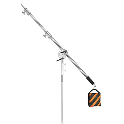 3.6-8.2ft Stainless Steel Heavy Duty Boom Arm for C-Stand w/Sandbag | Adjustable Overhead Crossbar Holding Arm with Universal Baby Pin Adapter for Studio Monolight, Softbox, Strobe Photography