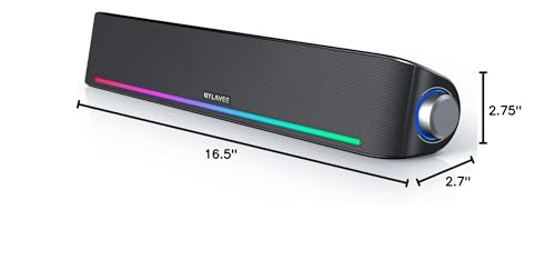 Nylavee Computer Speakers for Desktop, PC Sound Bar with Bluetooth and AUX | Hi-Fi Sound, USB Powered with 4 Dynamic Lighting Modes for Desktop PCs, Laptops and Monitors - color: RGB Black