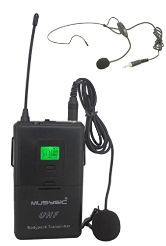 MUSYSIC Professional Dual Channel UHF Microphone System with Monitor Output | FCC Compliance Wireless Lapel Lavalier Headsets for Karaoke System Church Speaking Conference Wedding Party - size: Included 2 Bodypacks