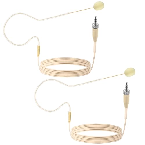 2 Pack Headset Single Earhook Microphone Hands-Free Mic for Sennheiser | 3.5mm Female Screw Plug,Condenser Omnidirectional Mic,Light-Weight Beige Headset Head Mic with Windscree and 1.5m Cable - color: 2 Pack / Beige