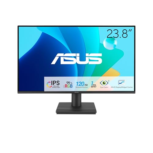 ASUS 24” (23.8-inch viewable) 1080P VA249HG Eye Care Monitor – IPS, Full HD, 99% sRGB, Frameless, 120Hz, Adaptive-Sync, 1ms, HDMI, VGA, Low Blue Light, Flicker Free, Wall Mountable, 3 yr Warranty - style: 24" 120Hz 99% sRGB