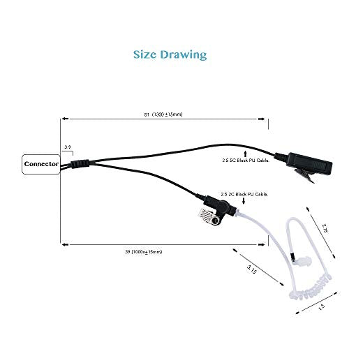 2-Wire Tube Earpiece Compatible with Baofeng UV-5R Kenwood TK-3360