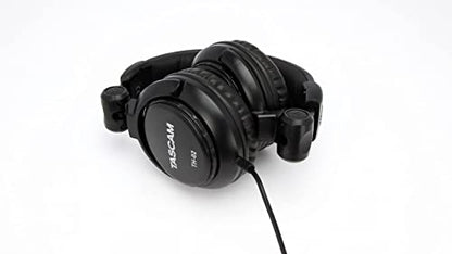 TASCAM TH-02 Professional Studio Monitor Headphones, Wired, Over Ear — for Recording, Podcast, DJ, Music and Guitar, with 1/4 Inch Jack Adapter