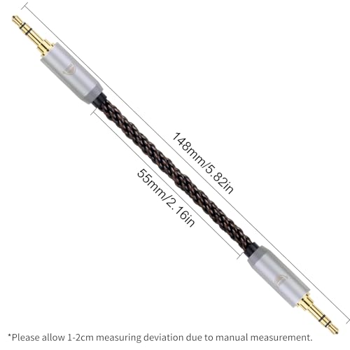 3.5MM Male to 2.5MM Male Ultra Short Hifil Male to Male AUX Audio Cable OFC Pair Recording Cable Wire-Breakage-Prevention Design Adoption of 8-Core Braided Structure 5.82 inch - size: 3.5MM Male - 2.5MM Male