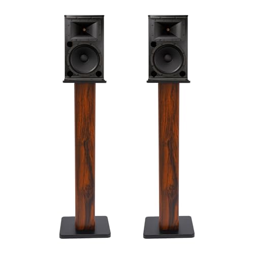 2PCS Bookshelf Speaker Stands, 34'' Universal Floor Speaker Stand Pair, 132 lbs Load Capacity, Dark Wood Grain Finish for Home Theater Bookshelf Speakers and Studio Monitors