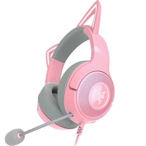 Razer Kraken Kitty V2 USB Wired Headset, Chroma RGB Kitty Ears, Pink | Stream Reactive Lighting, HyperClear Cardioid Mic, 40 mm Drivers, 7.1 Surround Sound, Comfortable Ear Cushions - color: Quartz Pink